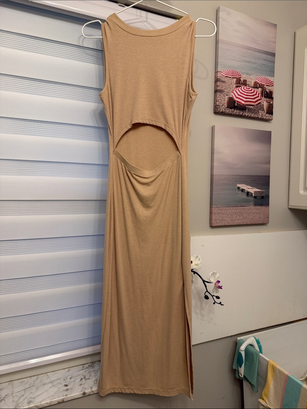 Sleeveless Tan cut out Maxi Dress